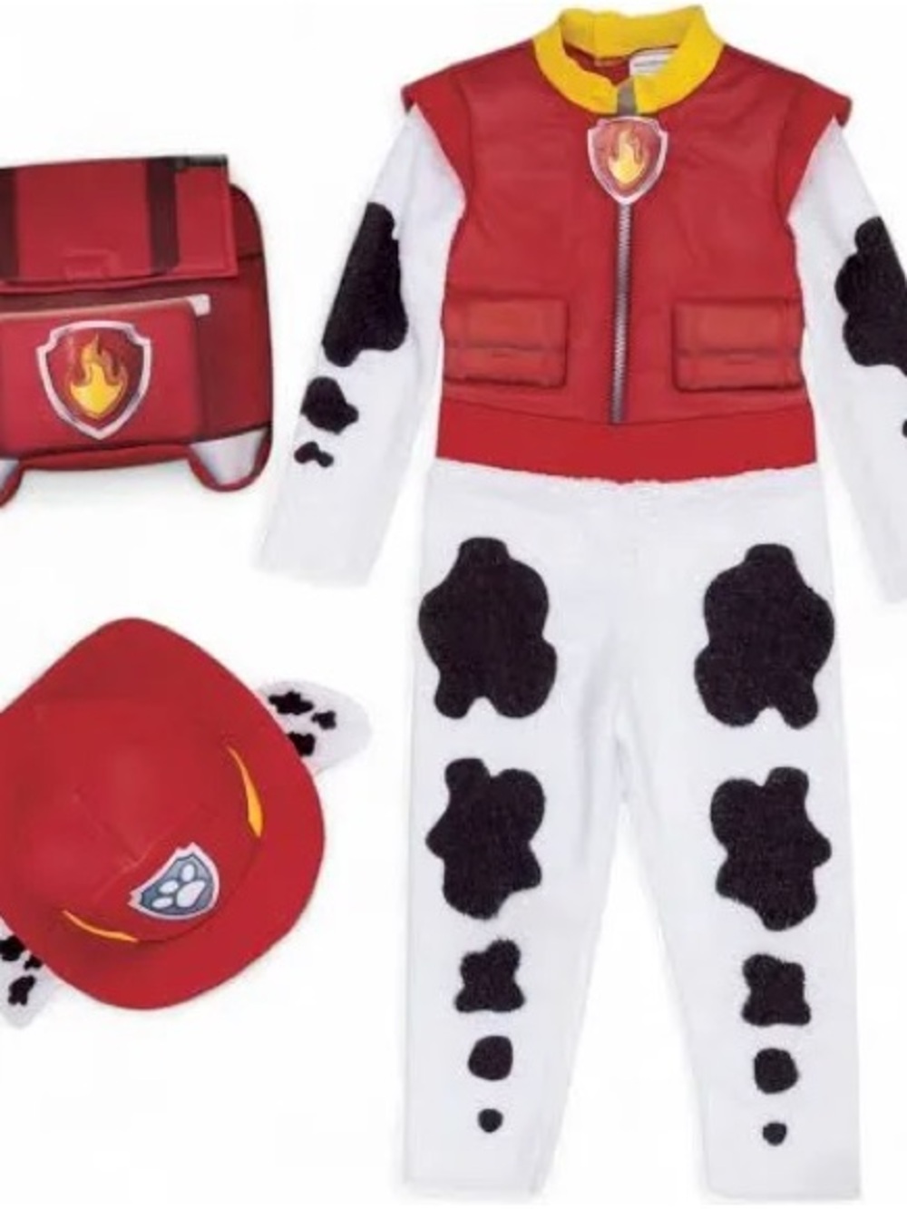 Red and White Dalmatian Firefighter Kids Costume with Badge